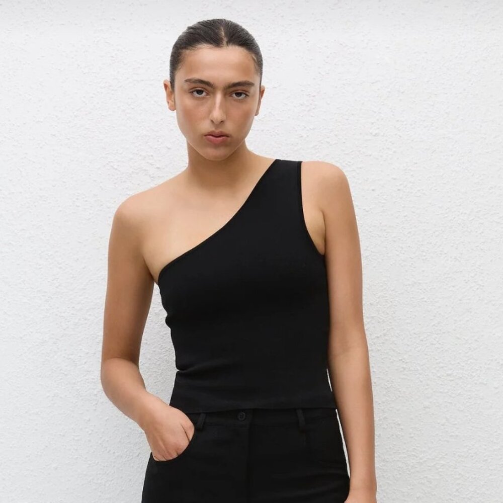 Matteau Asymmetric Knit Tank Black Size 2